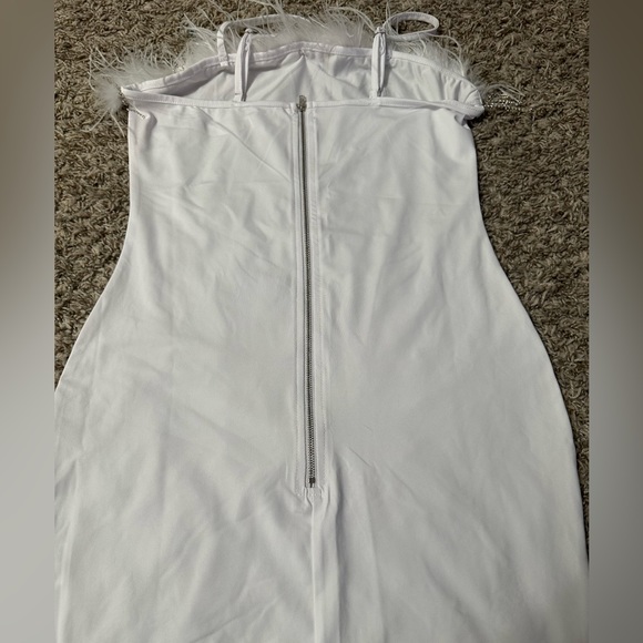 TINY STRAP MINI BODYCON DRESS WITH FEATHERS AND SILVER TRIMMINGS. NWOT - Picture 10 of 10